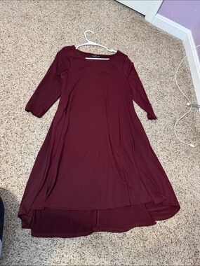 Nina Leonard Burgundy High-Low Swing Dress